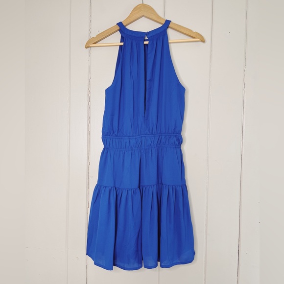 NWT Japna Royal Blue Halter Tiered Keyhole Back Smocked Waist Mini Dress sz M - Picture 8 of 8